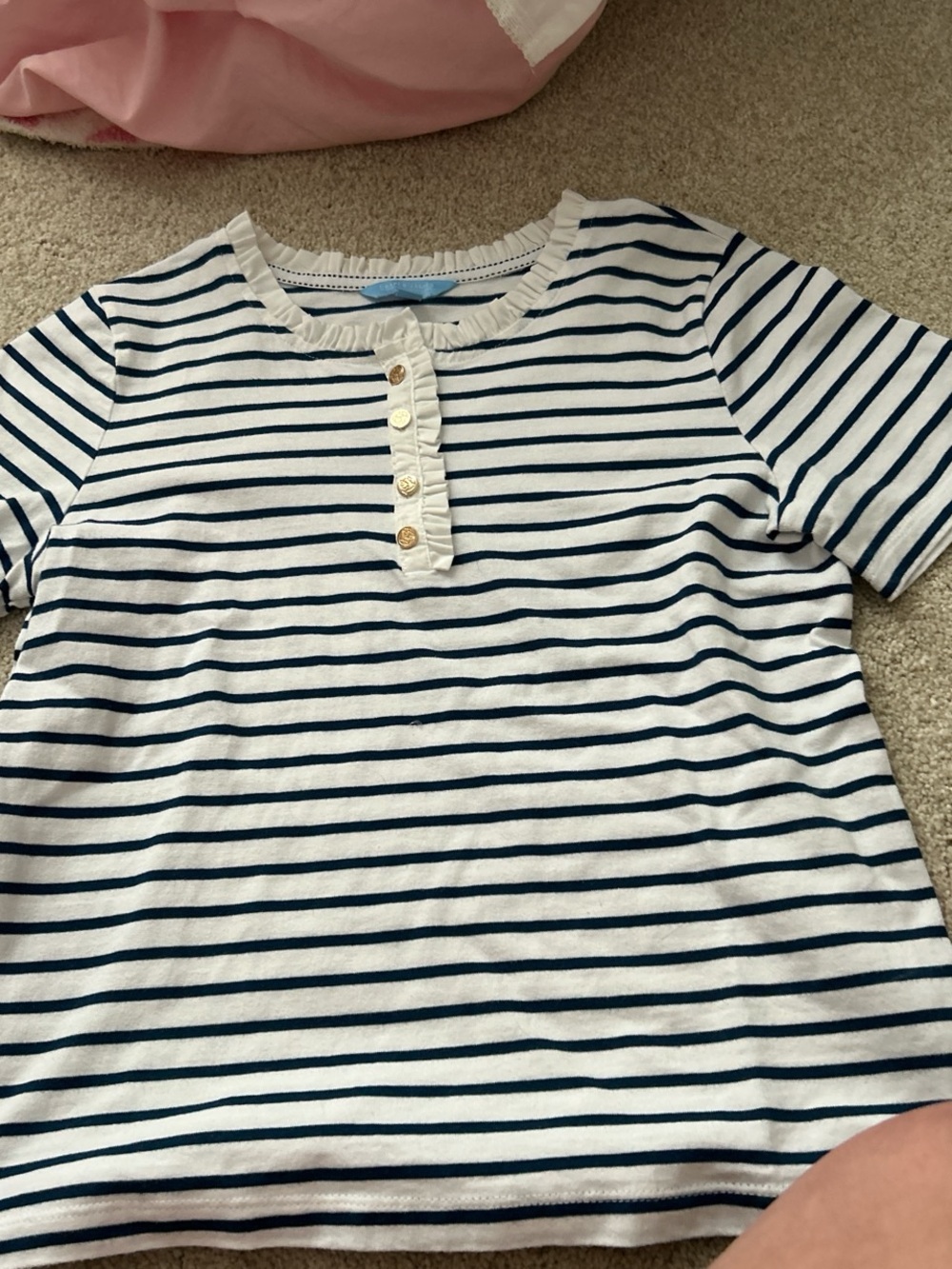 Draper James Navy and White Striped Short Sleeve Tee